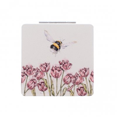 Bee and tulip pocket compact mirror