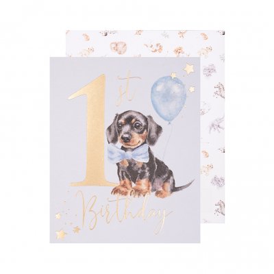 Dachshund dog first birthday greeting card