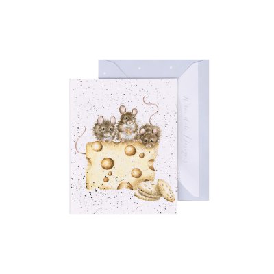 Three mice on a piece of cheese mini card