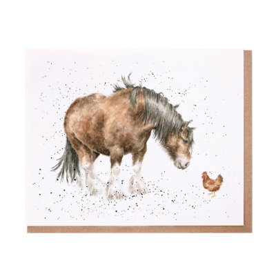 Horse and hen greeting card