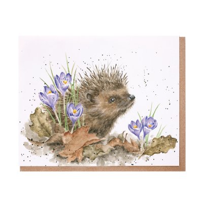 Hedgehog and crocus greeting card