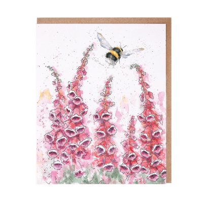 Bee and foxgloves greeting card