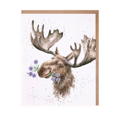 Moose wit flowers in its mouth greeting card