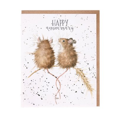 Mice on a stem of wheat anniversary card