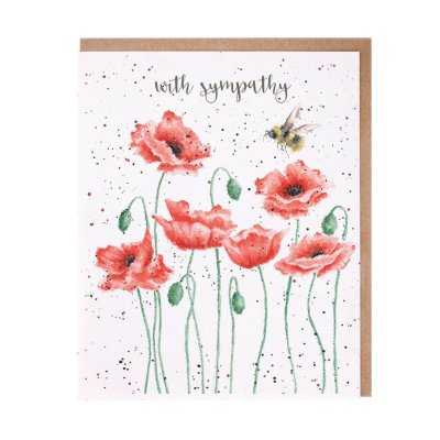 Poppies and bee sympathy card