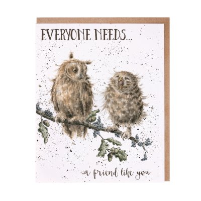 Owls on a branch friendship card