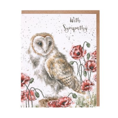 Owl and poppies sympathy card