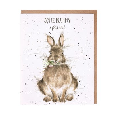 Rabbit with a flower in its mouth birthday card