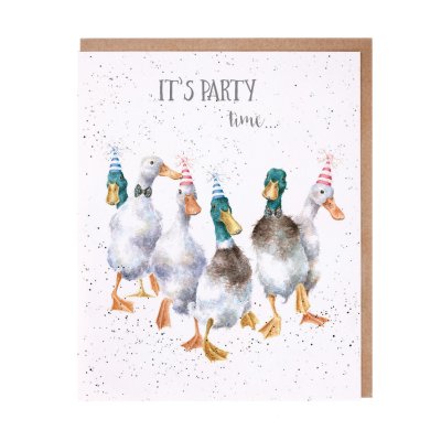 Ducks in party hats birthday card
