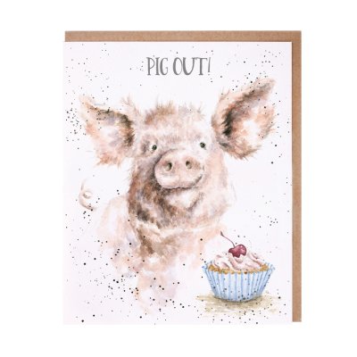 Pig with a cupcake birthday card