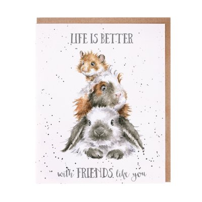 Rabbit, guinea pig and hamster stack friendship card
