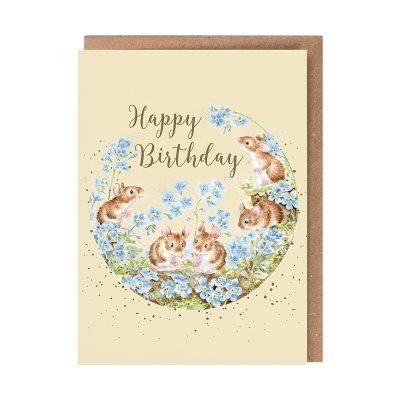 Mouse and Forget Me Not Birthday Card