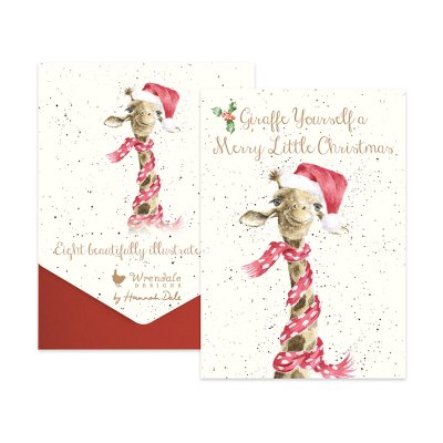Giraffe in a festive hat and scarf boxed Christmas card pack