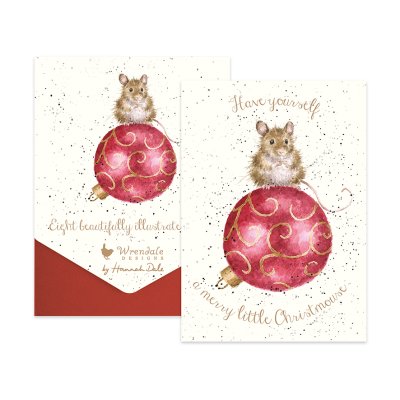 Mouse on a bauble boxed Christmas card pack
