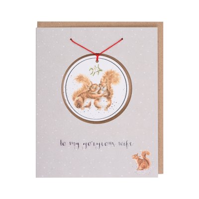 Wife Christmas card with hanging squirrel decoration