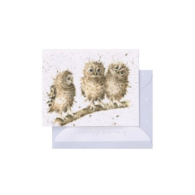 Three owls on a branch mini card
