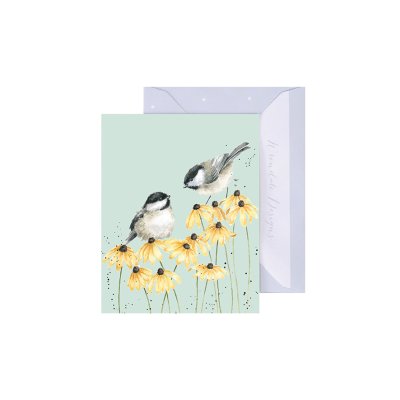 Chickadees on yellow flowers mini card