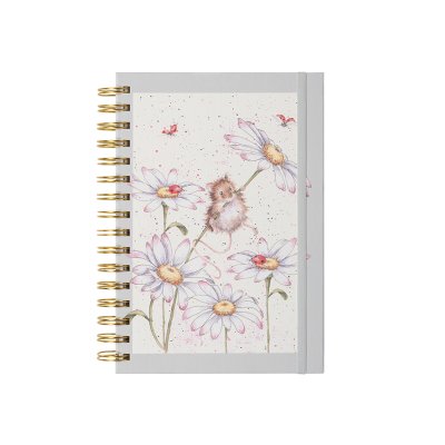 A daisy illustration with a small mouse climbing the daisy on a notebook