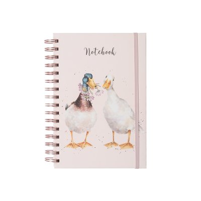 A pair of ducks carrying daisies on an A5 spiral bound notebook
