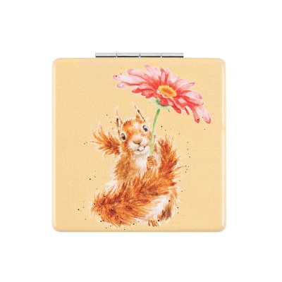 Squirrel and flower pocket compact mirror